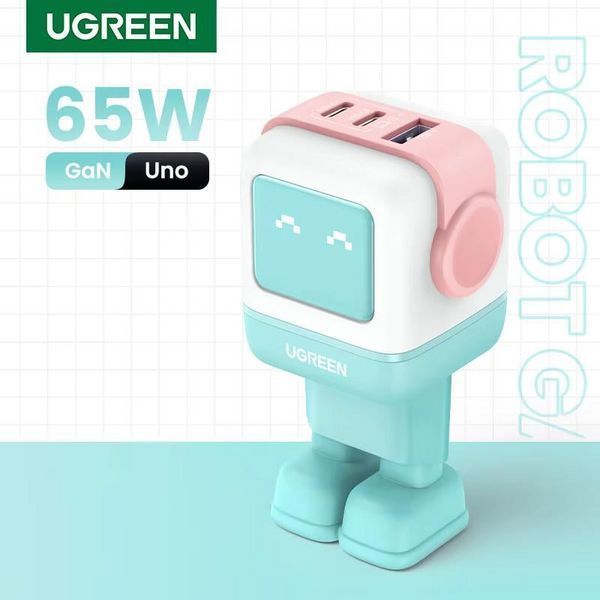 Мережевий зарядний пристрій UGREEN CD361 Nexode RG Robot Design GaN Fast Charger QC 4.0 65W Pink/Blue (35855) NLM-95447 фото